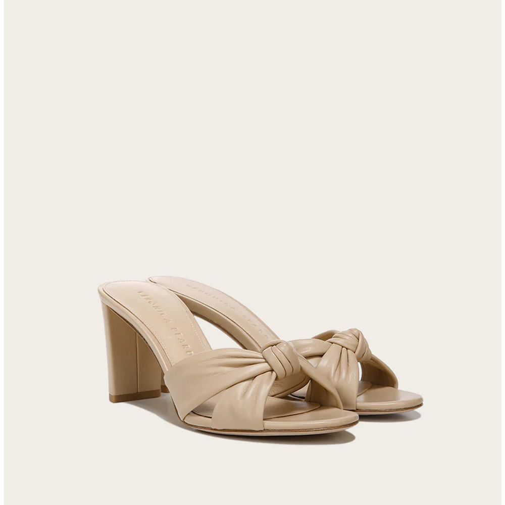 Veronica Beard Nude Ganita Knot Mule Soft Leather Heeled Sandals